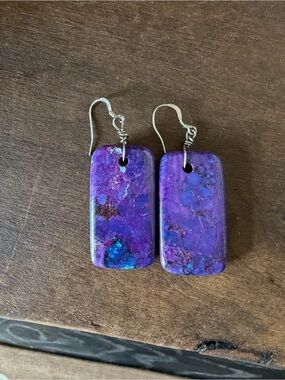Vibrant Purple Rectangular Turquoise Drop Earrings - Women Jewelry